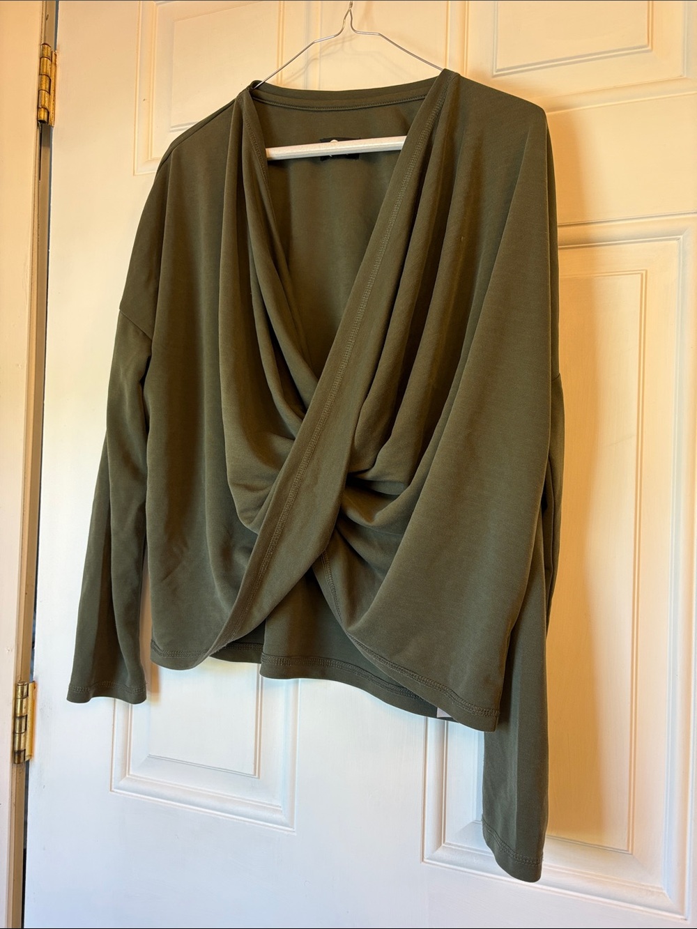 Olive Green Draped Front Long Sleeve Yoga Top